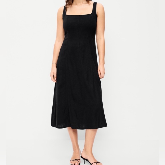 Old Navy Dresses & Skirts - Fit & Flare Black Linen blend Midi Dress L